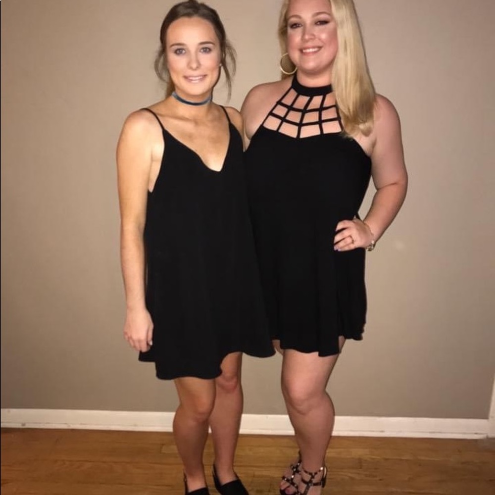 Black cage neckline dress in Large
